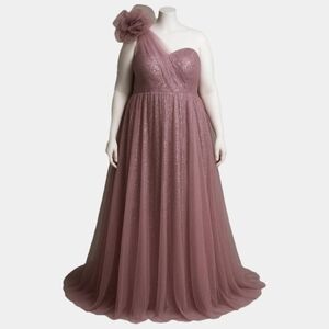 Faeriesty One Shoulder Sequin With Tulle Overlay Floor Length Gown Size 3X
